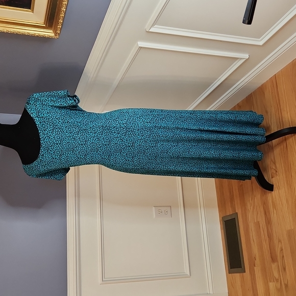 Vintage Black and Teal Floral Dress - Picture 2 of 7